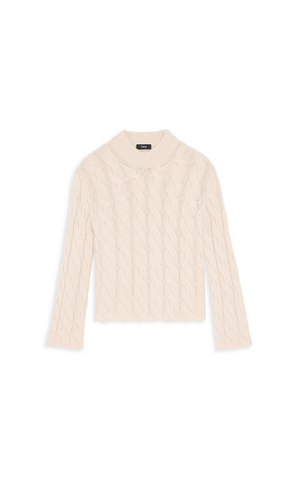 WOOL & CASHMERE CABLE KNIT MOCK NECK SWEATER
