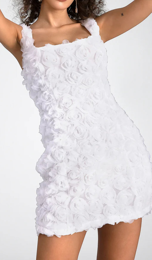WHITE 3D FLORAL MINI DRESS