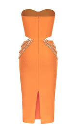 CUT OUT CORSET MIDI DRESS IN ORANGE