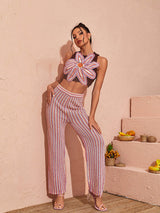FLORAL HOLLOW KNITTED PANTS SET