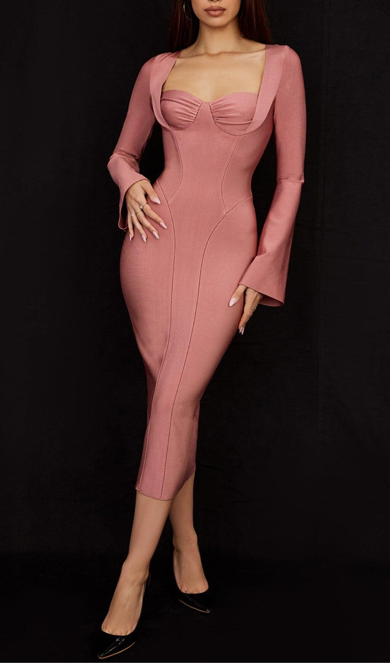 FOURSQUARE NECK TUBE TOP DRESS IN PINK