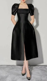 SQUARE NECK PUFF SLEEVE DRESS IN BLACK