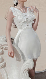 WHITE BUTTERFLY EMBROIDERY MINI DRESS
