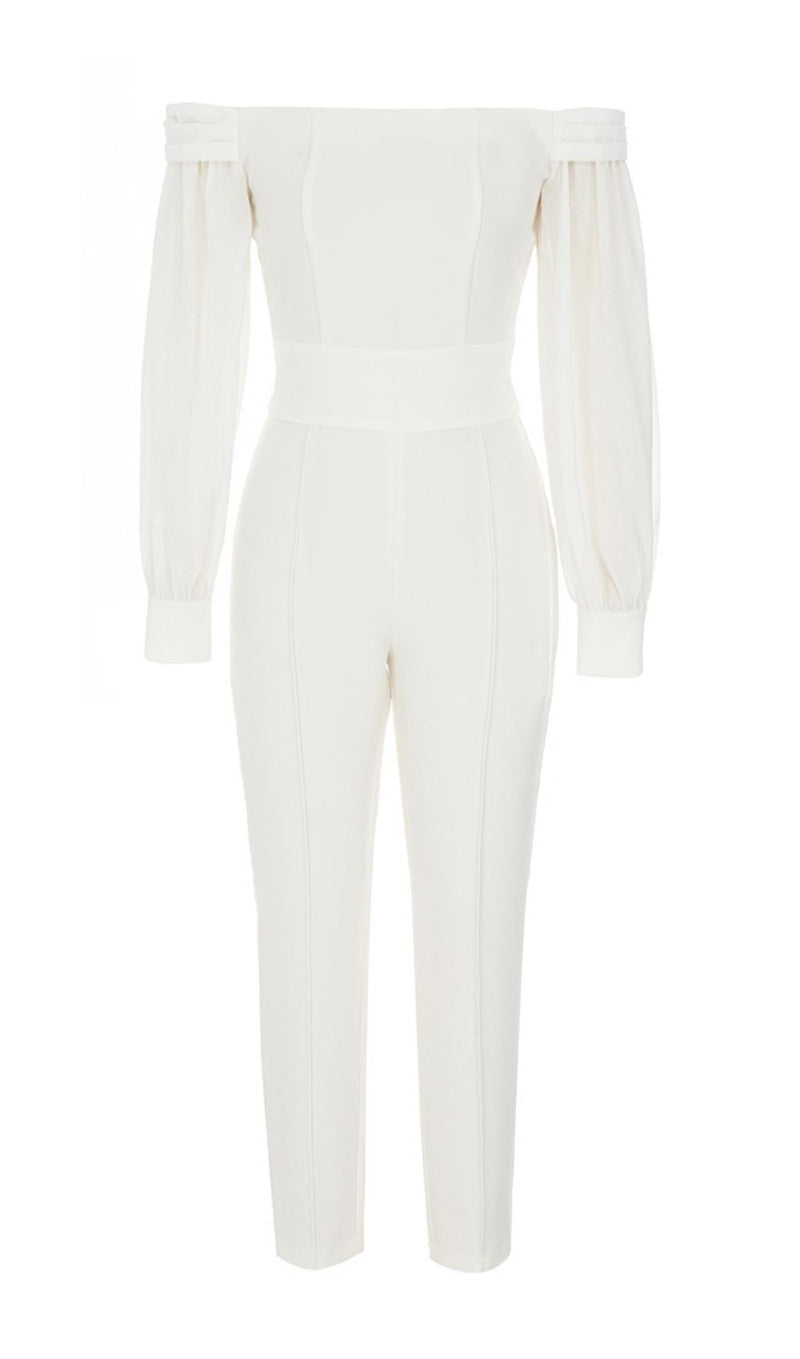 STRAPLESS LONG SLEEVES JUMPSUIT IN WHITE