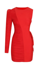 ONE SHOULDER RUCHED MINI DRESS IN RED