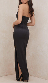 STRAPLESS BODYCON RUCHED MAXI DRESS
