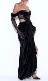 LACE STRAPLESS MAXI DRESS IN BLACK