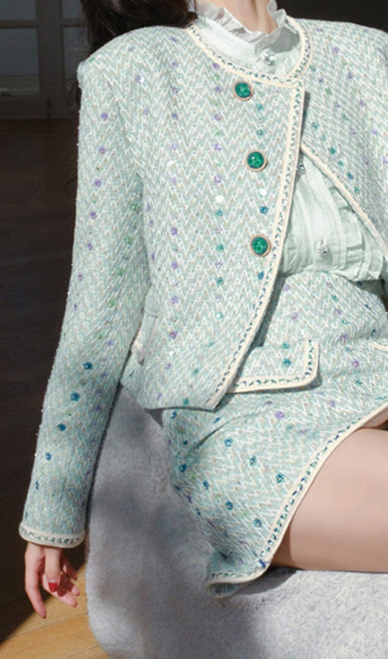 HEAVY SEQUIN EMBROIDERED SMALL FRAGRANT STYLE JACKET AND SKIRT