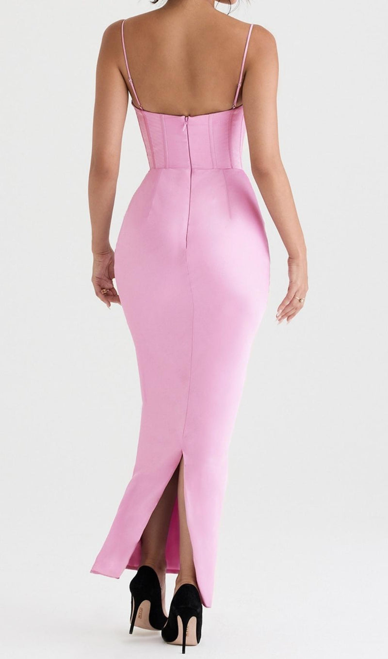 BACKLESS CORSET MAXI DRESS IN PINK