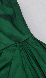 ONE SHOULDER RUCHED MIDI DRESS IN GREEN