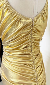 ONE SHOULDER RUCHED MINI DRESS IN GOLD