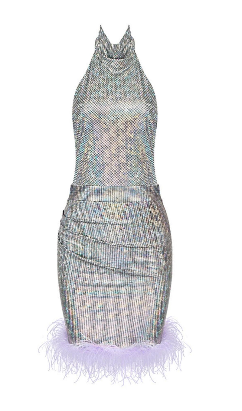 SEQUIN BACKLESS MINI DRESS IN SILVER