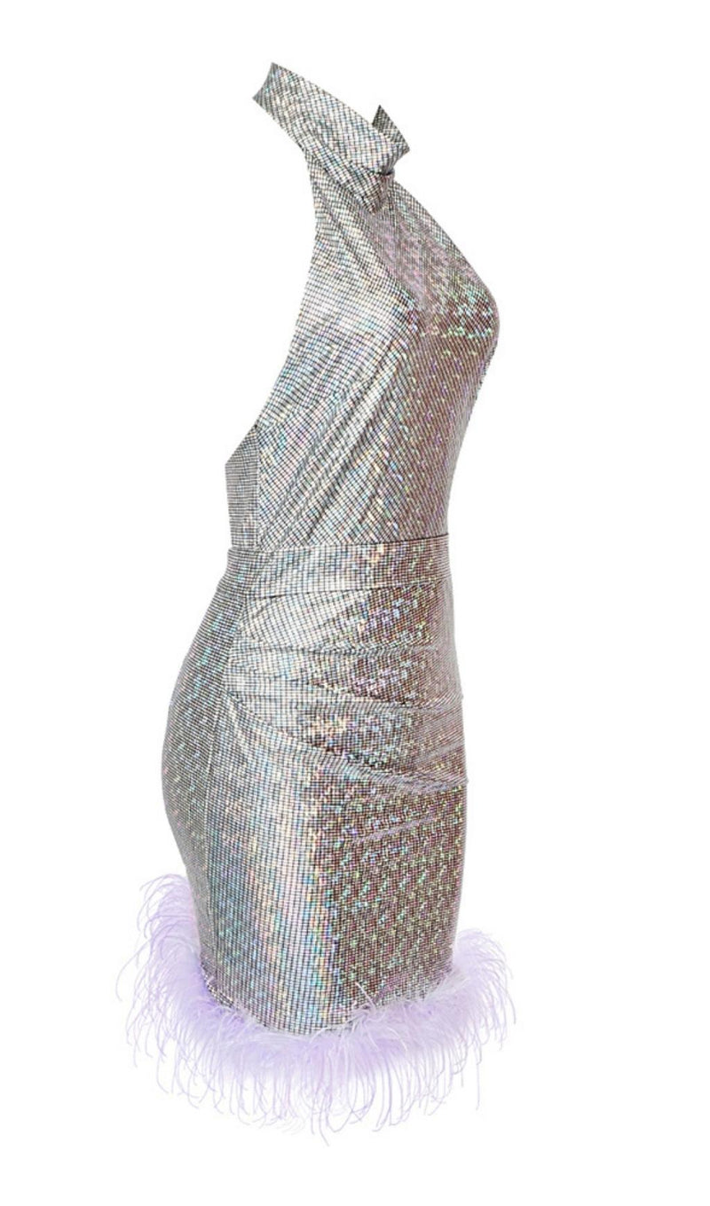SEQUIN BACKLESS MINI DRESS IN SILVER