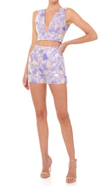 JACQUARD SEQUIN TWO PIECE SET IN PURPLE