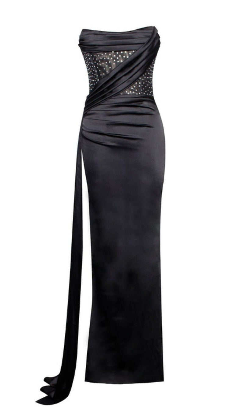 Holly White Crystallized Corset High Slit Satin Gown