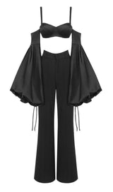 BUBBLE SLEEVE TWO PIECE SUIT IN BLACK