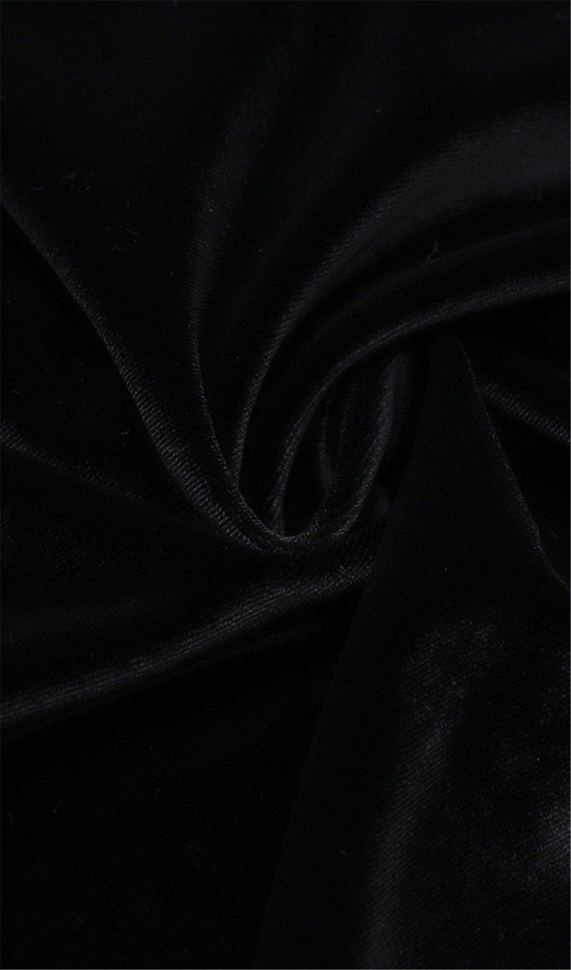 BLACK VELVET SATIN V-NECK DRESS