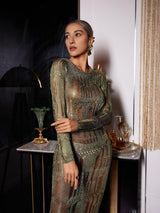 BACKLESS HOLLOW KNITTED DRESS IN GREEN