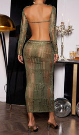 BACKLESS HOLLOW KNITTED DRESS IN GREEN