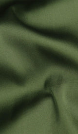 OLIVE GREEN SLIT PLEATED SLING MIDI DRESS