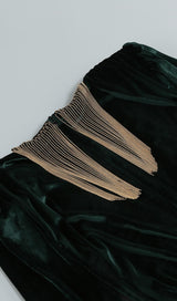 Shoulder pad fringed long gown