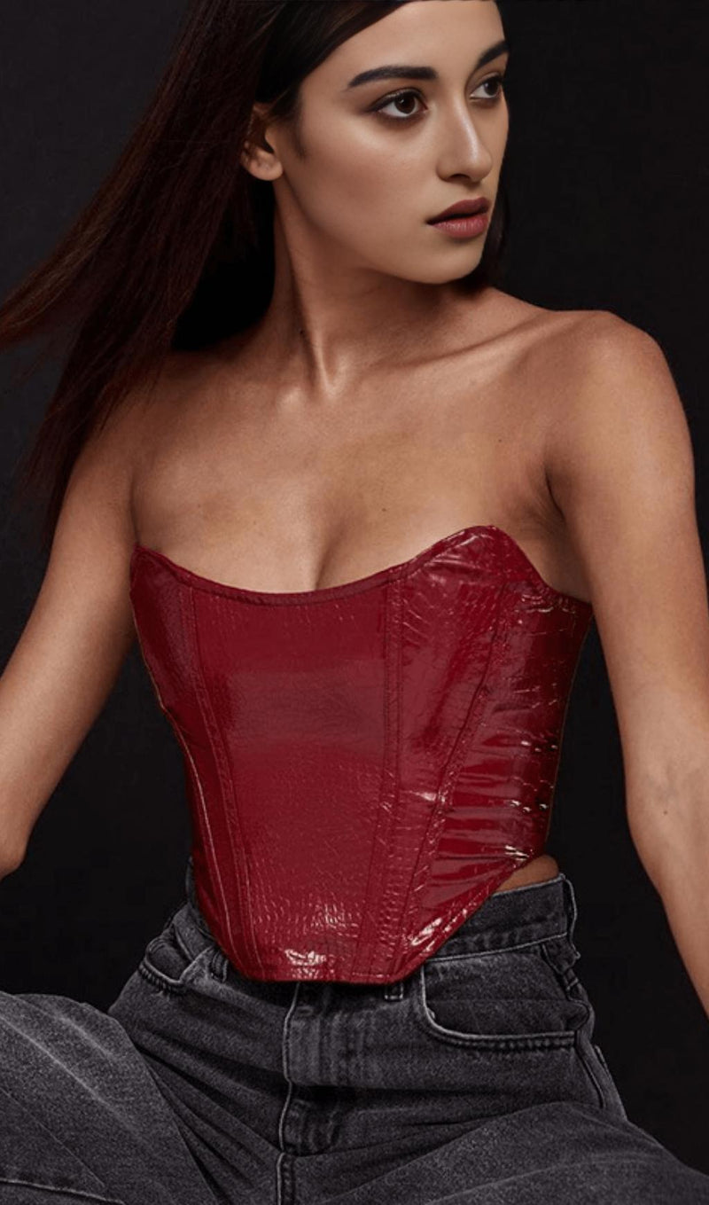 Leather strapless tube top