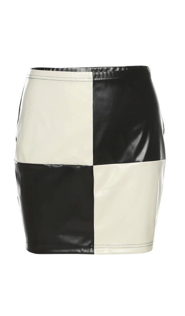 High waist contrast leather skirt