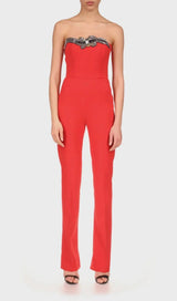 SEQUIN BANDAGE JUMPSUIT IN RED