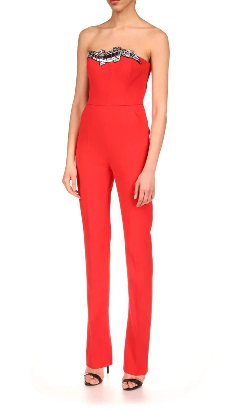 SEQUIN BANDAGE JUMPSUIT IN RED