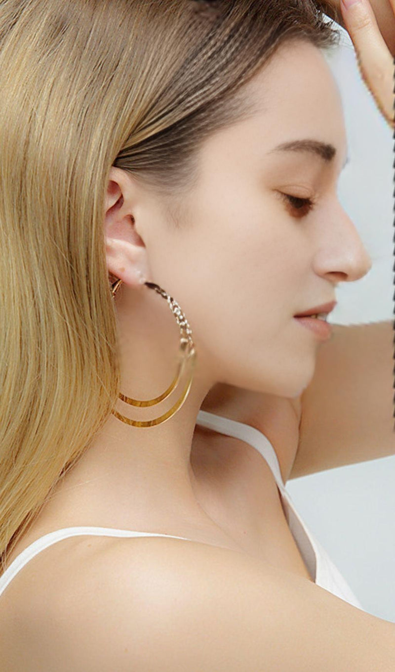 Geometric large circle double earrings