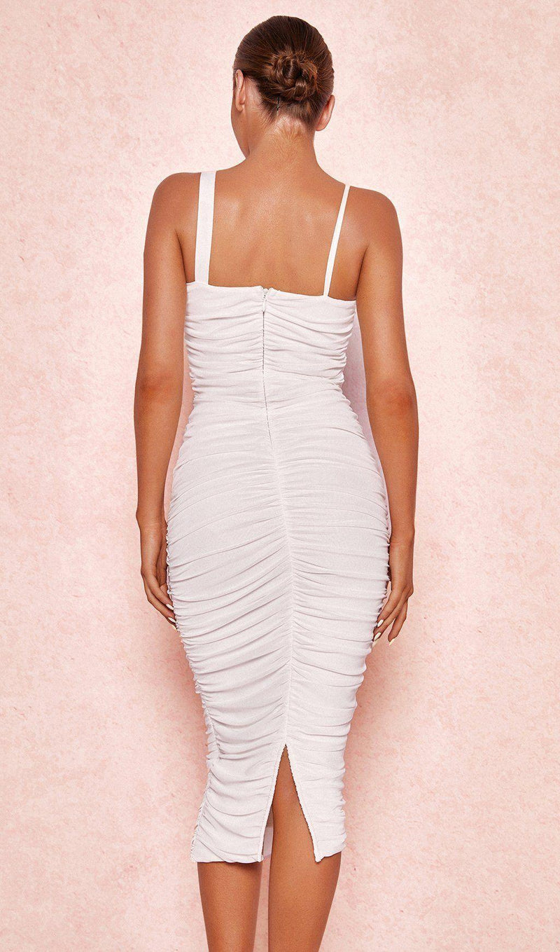 RUCHED MIDI DRESS IN WHITE