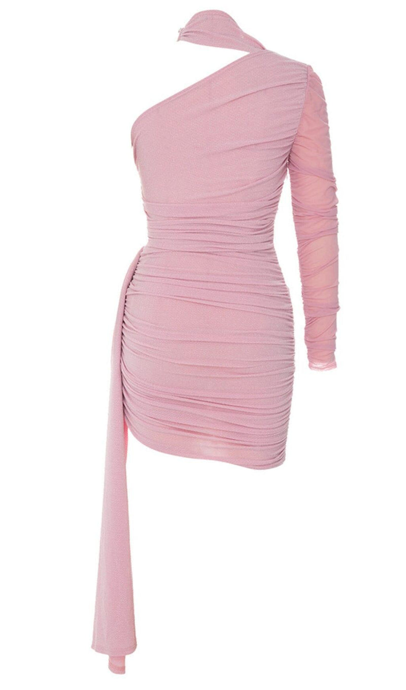 SEQUIN RUCHED MINI DRESS IN ROSE PINK