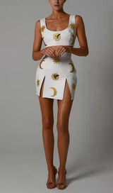 CRYSTAL LEATHER TWO PIECE SET IN WHITE