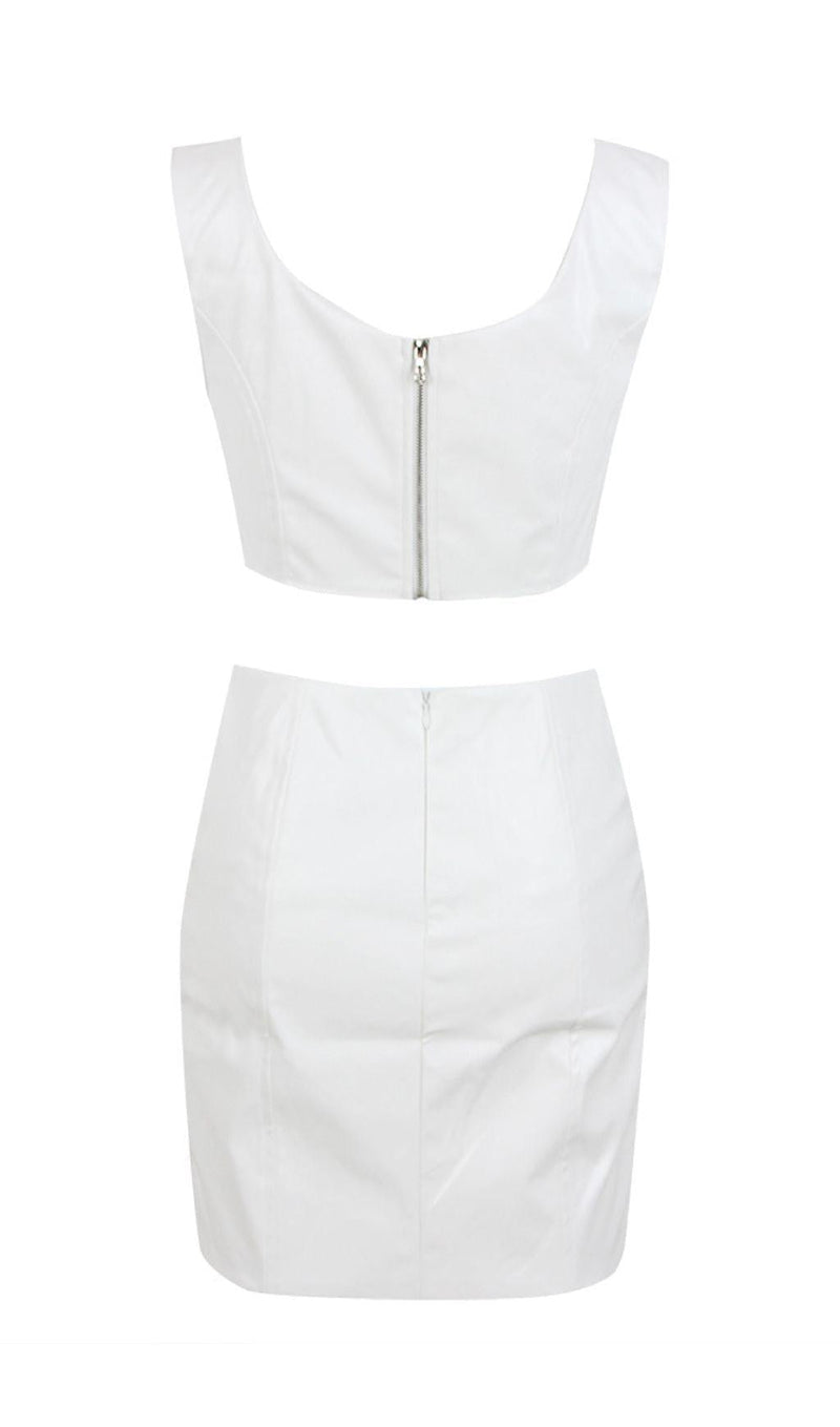 CRYSTAL LEATHER TWO PIECE SET IN WHITE