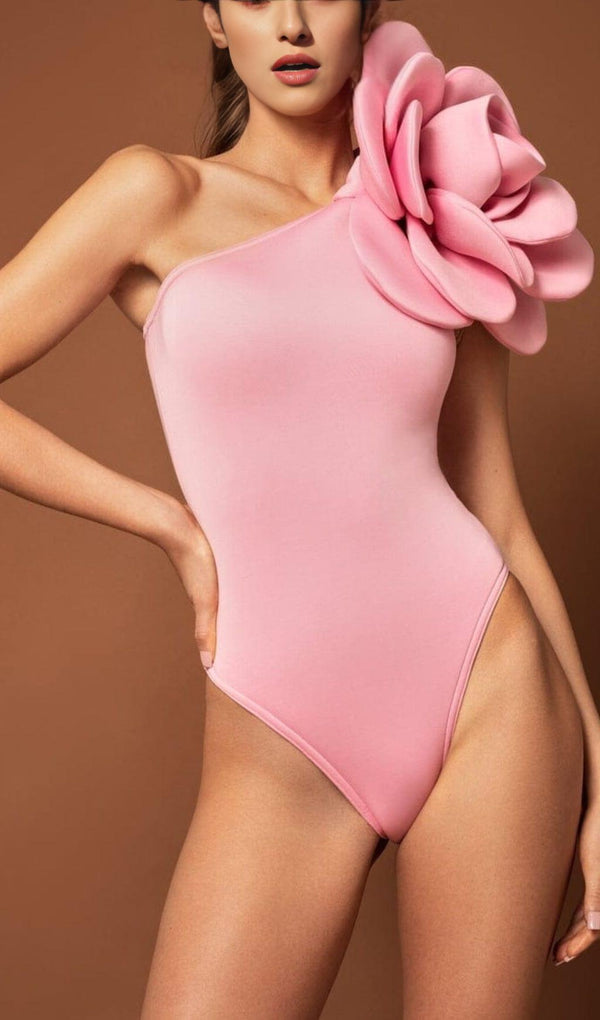EXAGGERATED 3D FLOWER BODYSUIT IN PINK