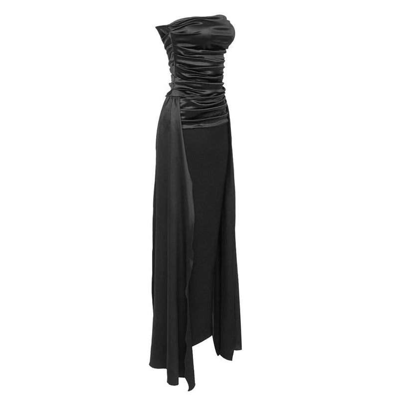 BANDEAU RUCHED MAXI DRESS IN BLACK