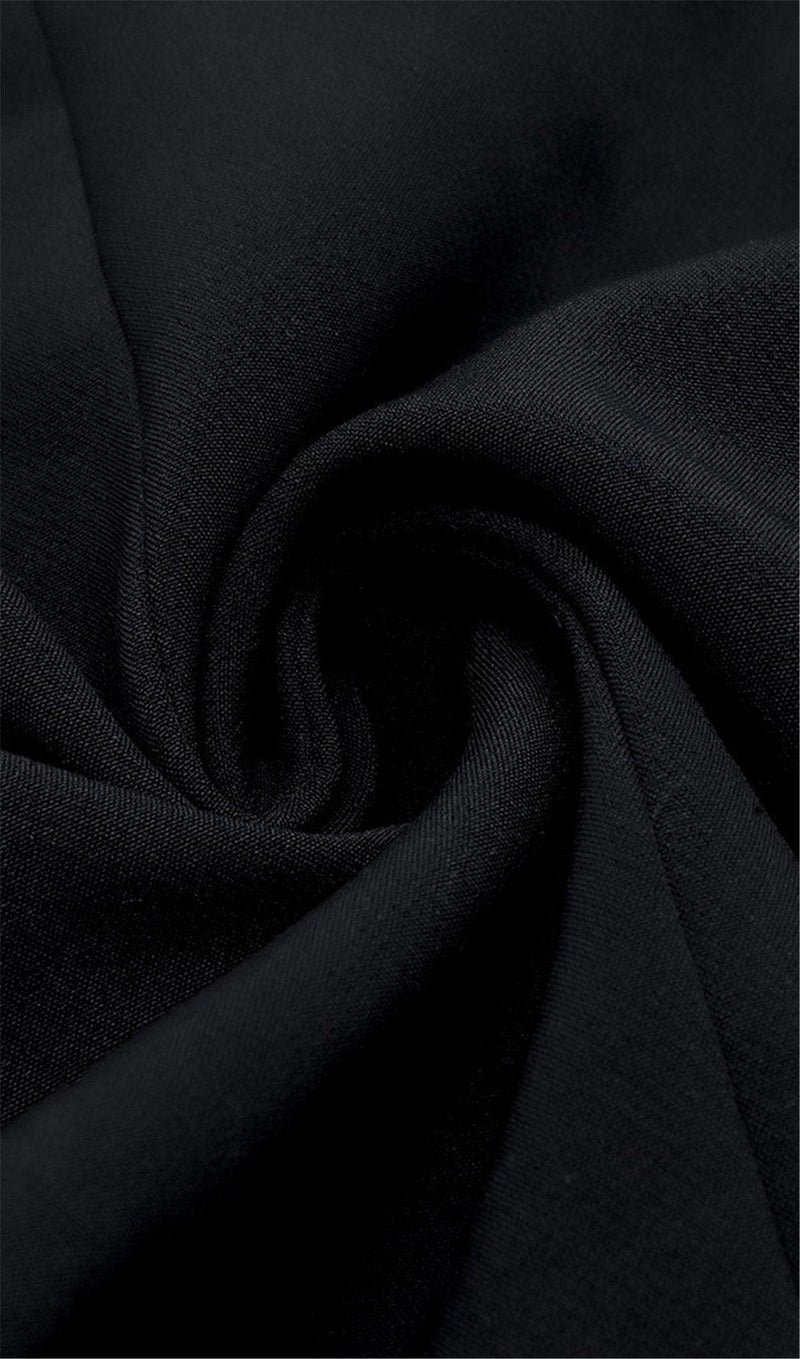 BLACK HOLLOW DRAPED TUXEDO DRESS