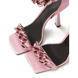 CHAIN SQUARE HEELS IN PINK