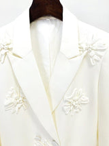 DOUBLE-BREASTED THREE DIMENSIONAL FLORAL SUIT JACKET IN WHITE