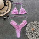SOLID RUCHED BIKINI SUIT IN PURPLE