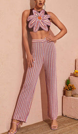 FLORAL HOLLOW KNITTED PANTS SET