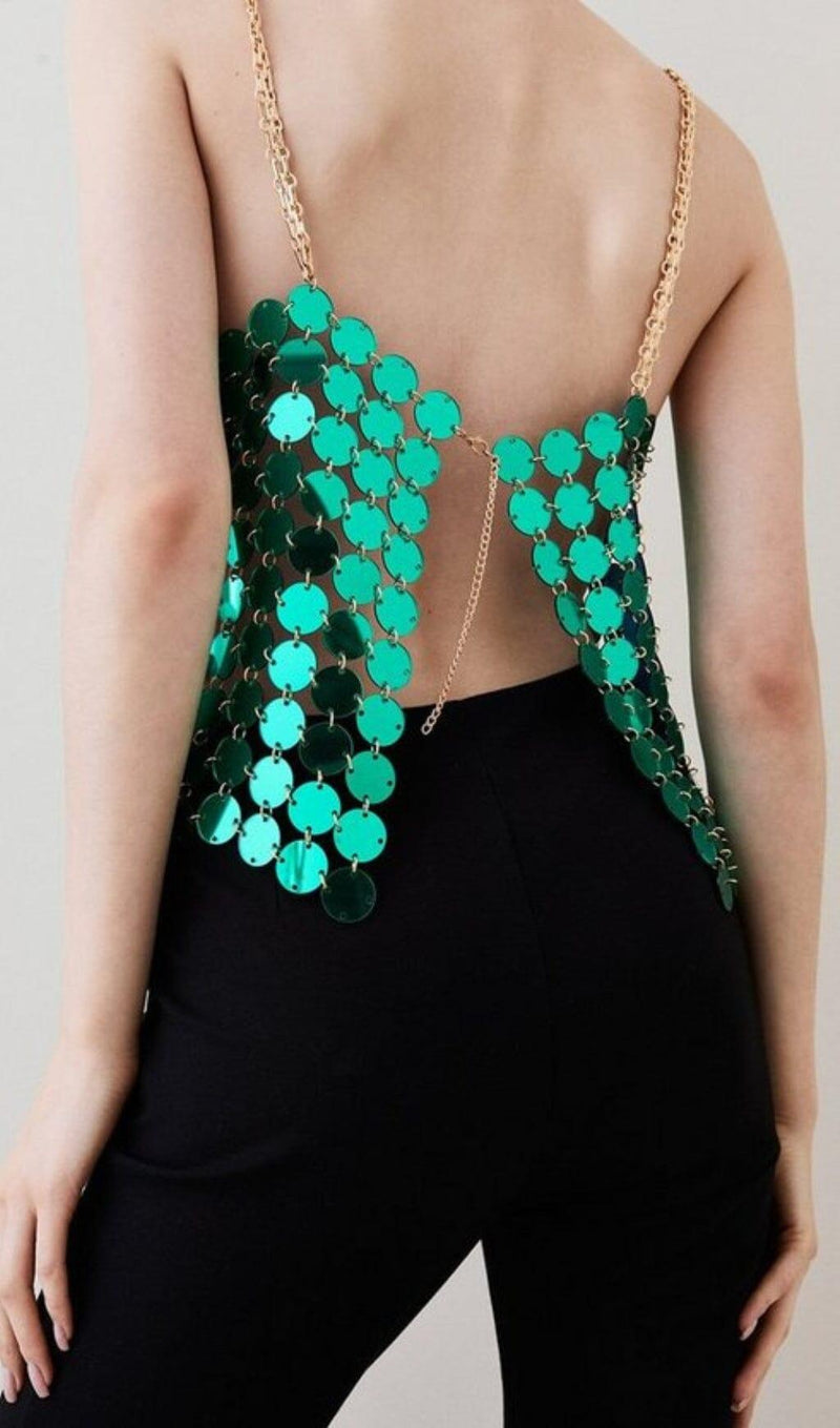 MIRRORED DISC CROP TOP IN GREEN