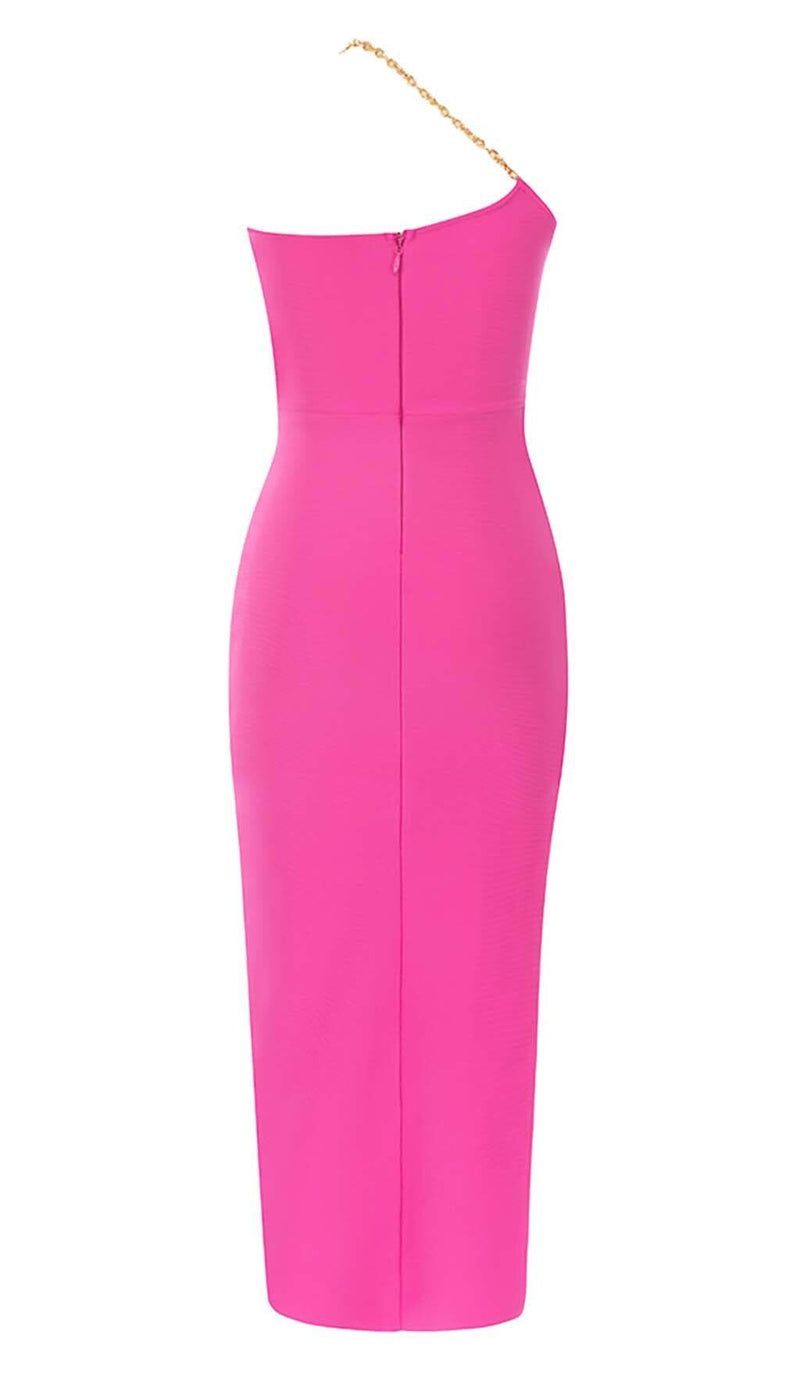 ONE SHOULDER CHAIN MIDI DRESS IN PINK
