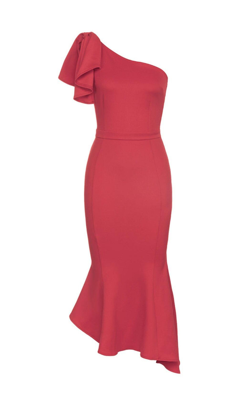 ONE SHOULDER FISHTAIL MAXI DRESS IN RED