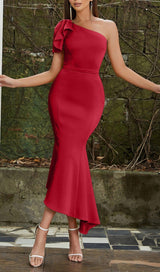 ONE SHOULDER FISHTAIL MAXI DRESS IN RED