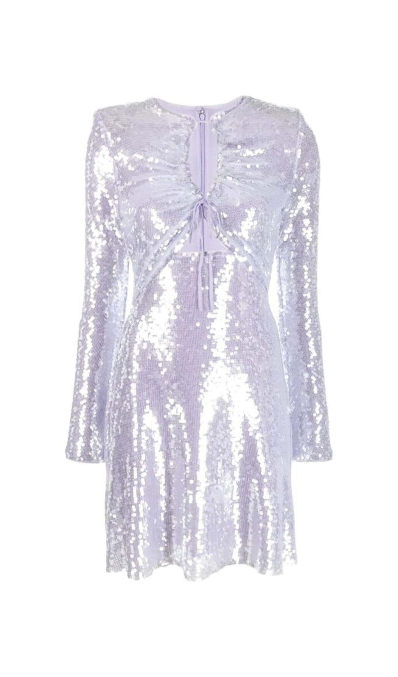 SEQUIN LONG SLEEVE MINI DRESS IN LILAC