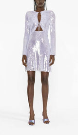SEQUIN LONG SLEEVE MINI DRESS IN LILAC