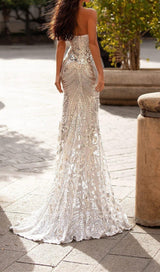 STRAPLESS SEQUIN MAXI DRESS IN SILVER