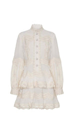 TWO LAYERS TIERED RUFFLES MINI DRESS IN WHITE