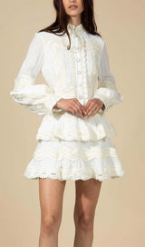 TWO LAYERS TIERED RUFFLES MINI DRESS IN WHITE